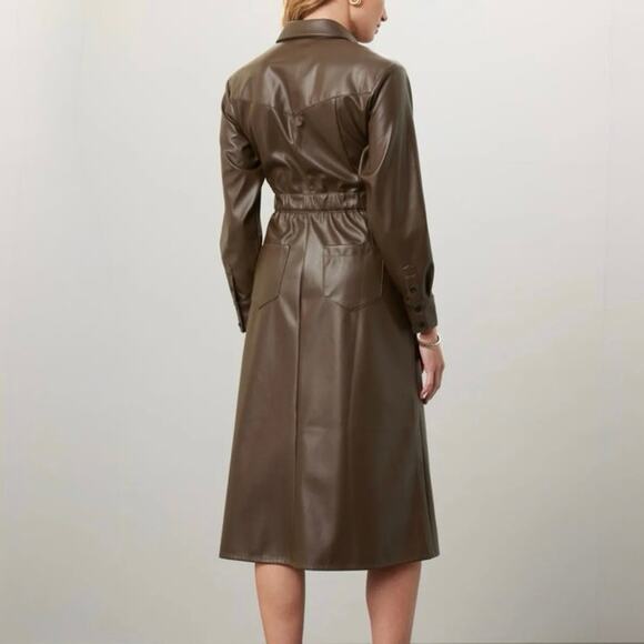 Marissa Webb Green Faux Leather belted Dress Size 6 - Picture 2 of 10